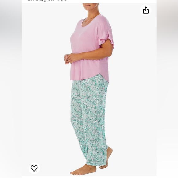 NWT! ELLEN TRACY 2-Pc.Solid Top & Floral Pants Sleep Set Pink/green multi sz XL - Picture 2 of 14